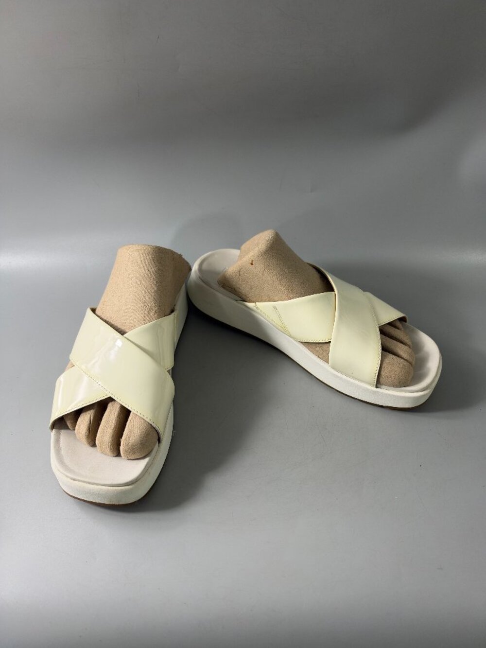 UGG White Cream Patent Leather Sandals, Size 7.5